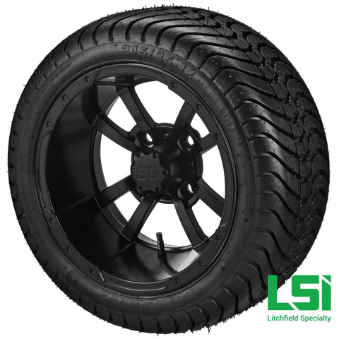 12X7 Matte Black Maltese Cross Wheel On 215/35-12 Lsi Elite Tire 12 Low Profile Assembly