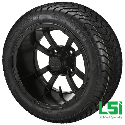 12X7 Matte Black Maltese Cross Wheel On 215/40-12 Lsi Elite Tire 12 Low Profile Assembly