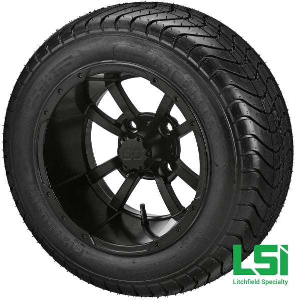 12X7 Matte Black Maltese Cross Wheel On 215/50-12 Lsi Elite Tire 12 Low Profile Assembly