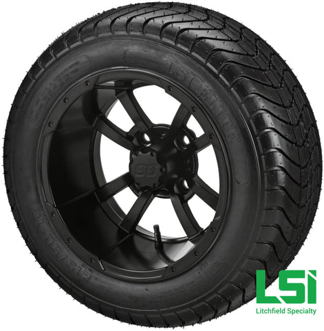 12X7 Matte Black Maltese Cross Wheel On 215/50-12 Lsi Elite Tire 12 Low Profile Assembly