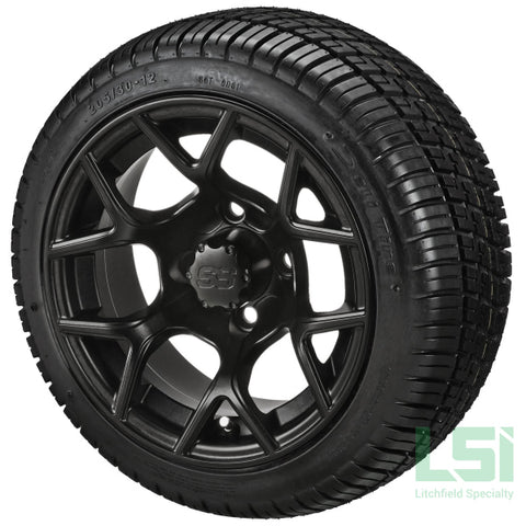 12X7 Matte Black Ninja Wheel On 205/30-12 Deli Tire 12 Low Profile Assembly