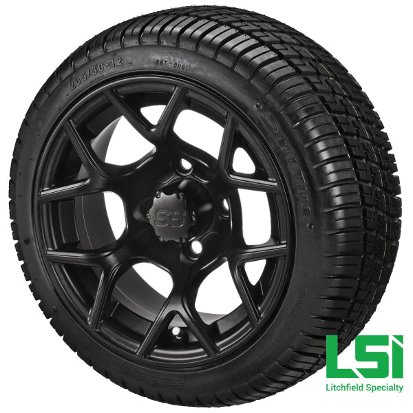 12X7 Matte Black Ninja Wheel On 205/30-12 Deli Tire 12 Low Profile Assembly