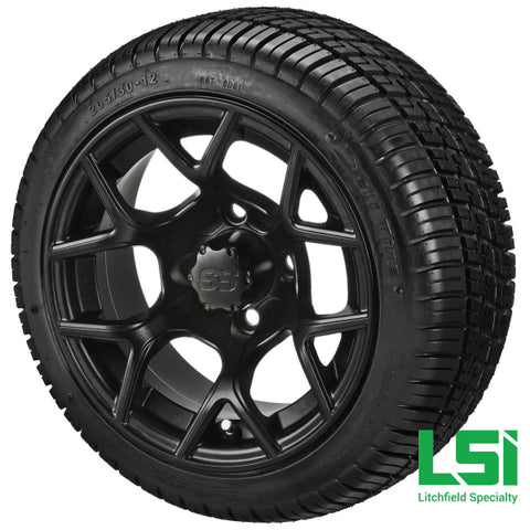 12X7 Matte Black Ninja Wheel On 205/30-12 Deli Tire 12 Low Profile Assembly