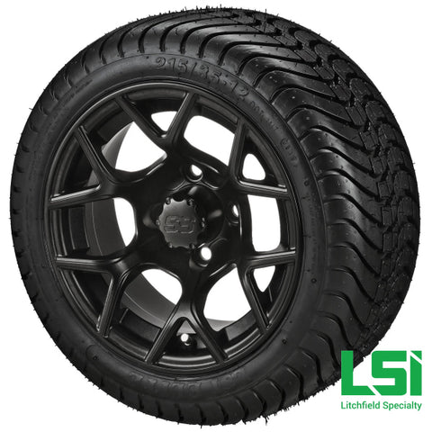 12X7 Matte Black Ninja Wheel On 215/35-12 Lsi Elite Tire 12 Low Profile Assembly