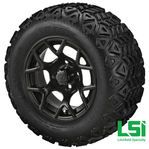 12X7 Matte Black Ninja Wheel On 22X11-12 Trail Tire 12 Lifted Assembly