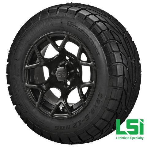 12X7 Matte Black Ninja Wheel On 22X9.50-12 Lsi Elite Street Tire 12 Lifted Assembly