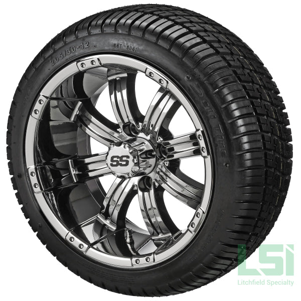 12X7 Mirror Casino Wheel On 205/30-12 Deli Tire 12 Low Profile Assembly