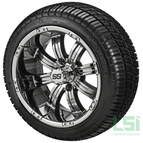 12X7 Mirror Casino Wheel On 205/30-12 Deli Tire 12 Low Profile Assembly