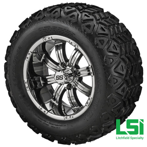 12X7 Mirror Casino Wheel On 20X10.00-12 Black Trail Tire 12 Lifted Assembly