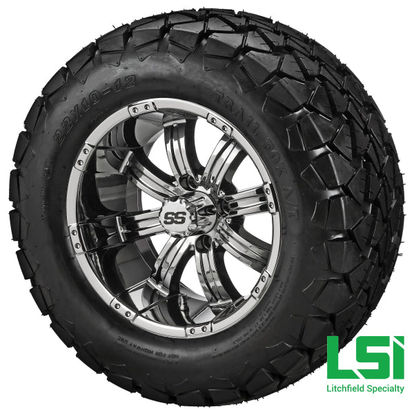 12X7 Mirror Casino Wheel On 22X10.00-12 Trail Fox A/t Tire 12 Lifted Assembly