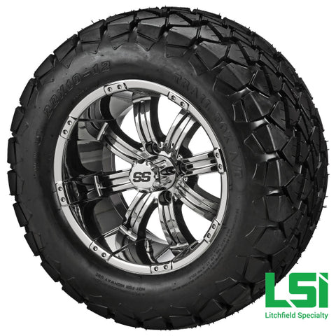 12X7 Mirror Casino Wheel On 22X10.00-12 Trail Fox A/t Tire 12 Lifted Assembly