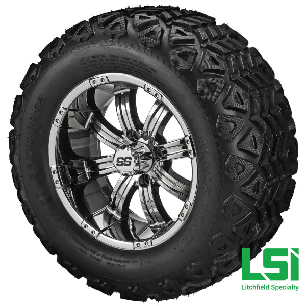 12X7 Mirror Casino Wheel On 22X11-12 Black Trail Tire 12 Lifted Assembly