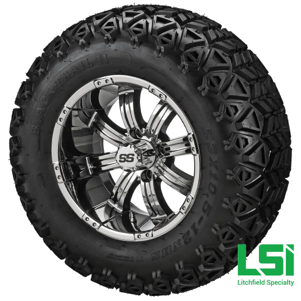12X7 Mirror Casino Wheel On 23X10.50-12 Black Trail Tire 12 Lifted Assembly