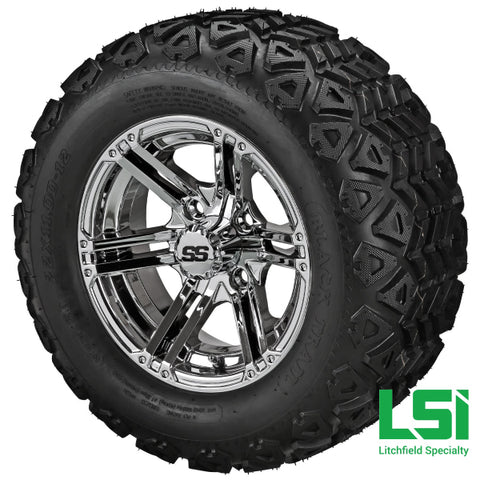 12X7 Mirror Yukon Wheel On 20X10.00-12 Black Trail Tire 12 Lifted Assembly