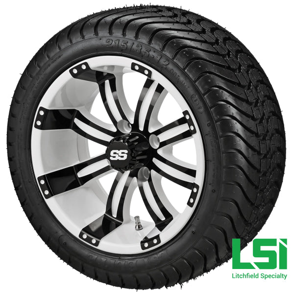 12X7 White & Black Casino Wheel On 215/35-12 Lsi Elite Tire 12 Low Profile Assembly