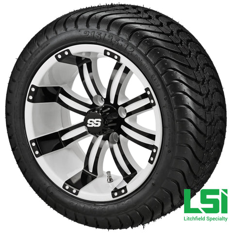 12X7 White & Black Casino Wheel On 215/35-12 Lsi Elite Tire 12 Low Profile Assembly