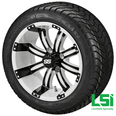 12X7 White & Black Casino Wheel On 215/40-12 Lsi Elite Tire 12 Low Profile Assembly