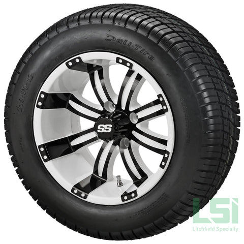 12X7 White & Black Casino Wheel On 215/50-12 Deli Tire 12 Low Profile Assembly