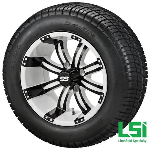 12X7 White & Black Casino Wheel On 215/50-12 Deli Tire 12 Low Profile Assembly