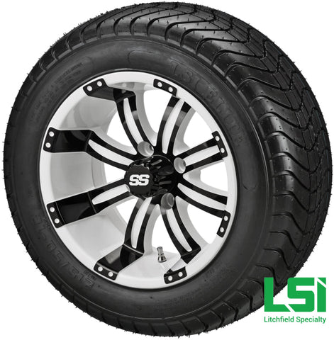 12X7 White & Black Casino Wheel On 215/50-12 Lsi Elite Tire 12 Low Profile Assembly