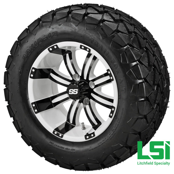 12X7 White & Black Casino Wheel On 22X10.00-12 Trail Fox A/t Tire 12 Lifted Assembly