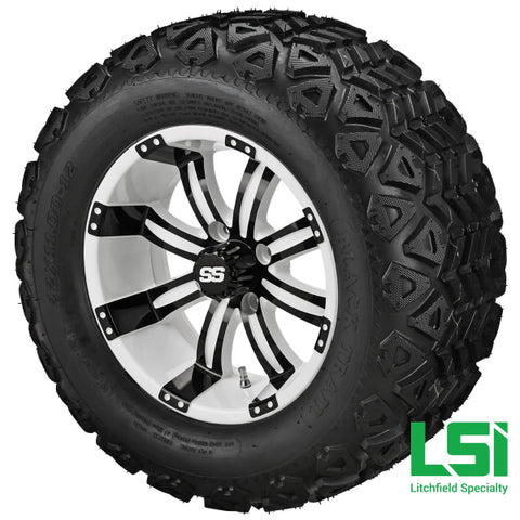 12X7 White & Black Casino Wheel On 22X11-12 Trail Tire 12 Lifted Assembly
