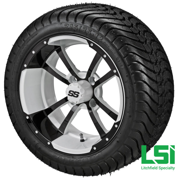12X7 White & Black Maltese Cross Wheel On 215/35-12 Lsi Elite Tire 12 Low Profile Assembly