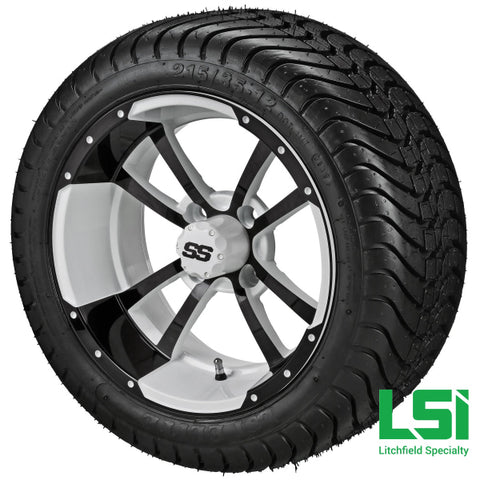 12X7 White & Black Maltese Cross Wheel On 215/35-12 Lsi Elite Tire 12 Low Profile Assembly