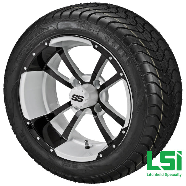 12X7 White & Black Maltese Cross Wheel On 215/40-12 Lsi Elite Tire 12 Low Profile Assembly