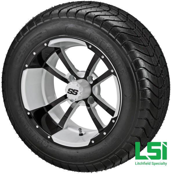 12X7 White & Black Maltese Cross Wheel On 215/50-12 Lsi Elite Tire 12 Low Profile Assembly