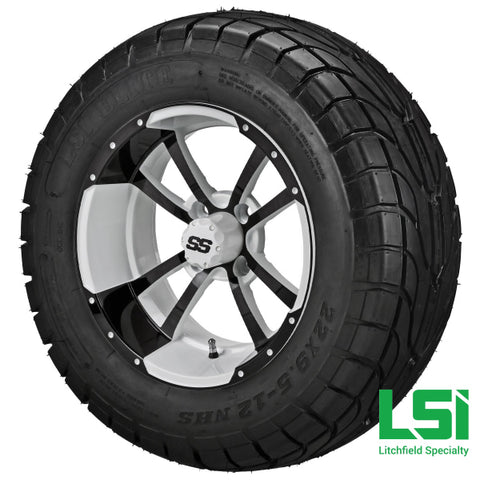 12X7 White & Black Maltese Cross Wheel On 22X9.50-12 Lsi Elite Street Tire 12 Lifted Assembly