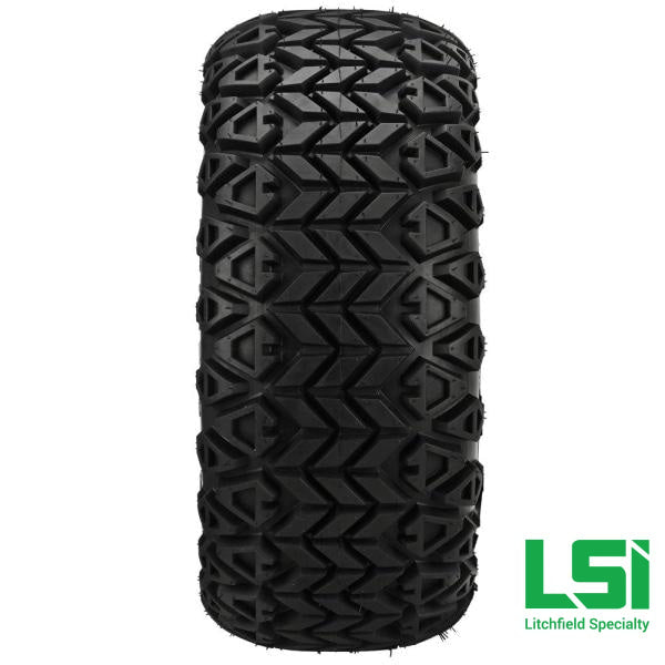 12X7 White & Black Maltese Cross Wheel On 23X10.50-12 Trail Tire 12 Lifted Assembly