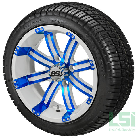 12X7 White & Blue Casino Wheel On 205/30-12 Deli Tire 12 Low Profile Assembly