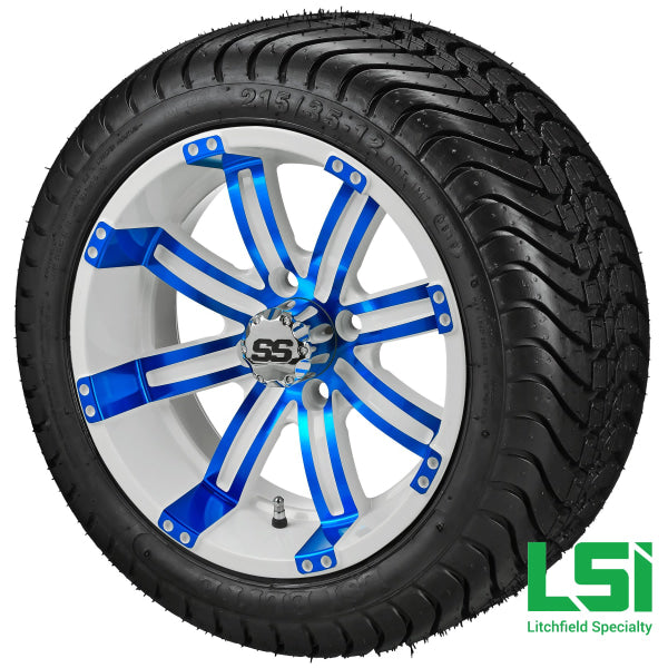 12X7 White & Blue Casino Wheel On 215/35-12 Lsi Elite Tire 12 Low Profile Assembly
