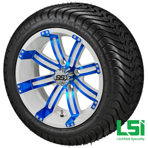 12X7 White & Blue Casino Wheel On 215/35-12 Lsi Elite Tire 12 Low Profile Assembly