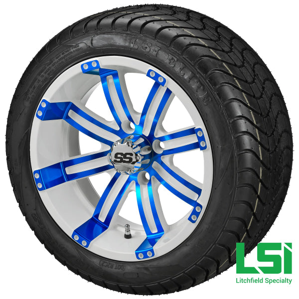 12X7 White & Blue Casino Wheel On 215/40-12 Lsi Elite Tire 12 Low Profile Assembly