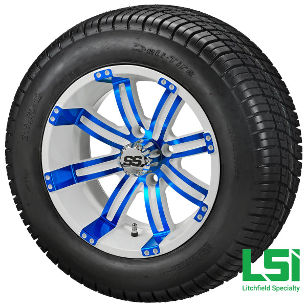 12X7 White & Blue Casino Wheel On 215/50-12 Deli Tire 12 Low Profile Assembly