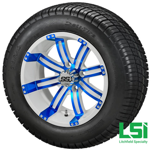 12X7 White & Blue Casino Wheel On 215/50-12 Deli Tire 12 Low Profile Assembly