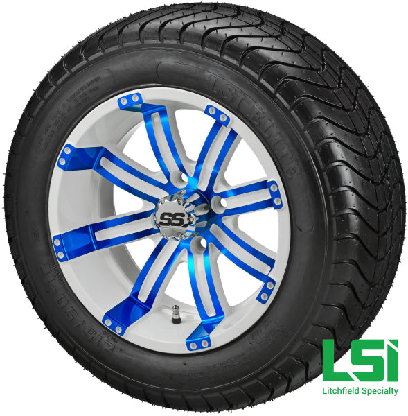 12X7 White & Blue Casino Wheel On 215/50-12 Lsi Elite Tire 12 Low Profile Assembly