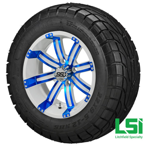 12X7 White & Blue Casino Wheel On 22X9.50-12 Lsi Elite Street Tire 12 Lifted Assembly