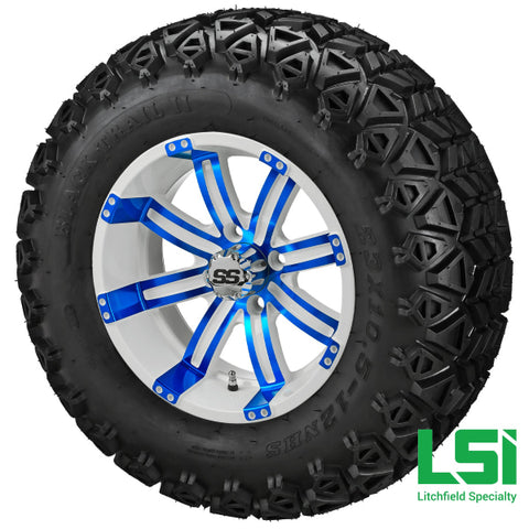 12X7 White & Blue Casino Wheel On 23X10.50-12 Black Trail Tire 12 Lifted Assembly