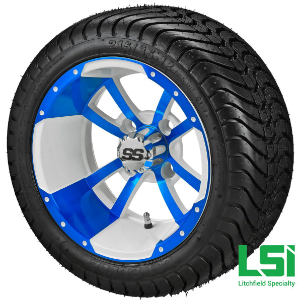 12X7 White & Blue Maltese Cross Wheel On 215/35-12 Lsi Elite Tire 12 Low Profile Assembly