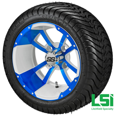 12X7 White & Blue Maltese Cross Wheel On 215/35-12 Lsi Elite Tire 12 Low Profile Assembly