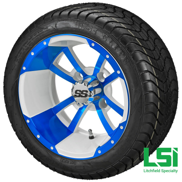 12X7 White & Blue Maltese Cross Wheel On 215/40-12 Lsi Elite Tire 12 Low Profile Assembly
