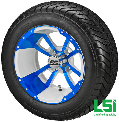 12X7 White & Blue Maltese Cross Wheel On 215/50-12 Lsi Elite Tire 12 Low Profile Assembly