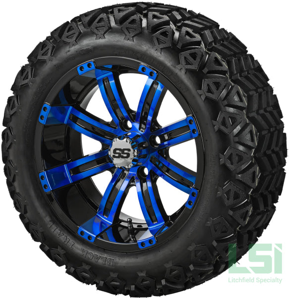 14X7 Black & Blue Casino Wheel On 23X10-14 Trail 14 Lifted Assembly