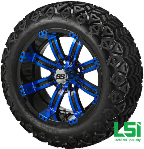 14X7 Black & Blue Casino Wheel On 23X10-14 Trail 14 Lifted Assembly