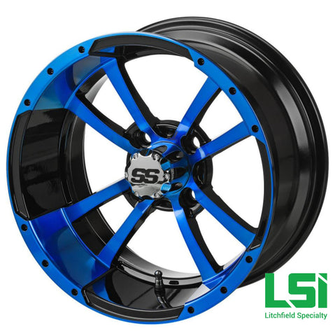 14X7 Black/blue Maltese Cross Wheel - 14