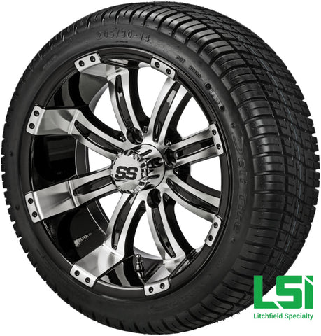 14X7 Black & Machined Casino Wheel On 205/30-14 Deli Tire 14 Low Profile Assembly
