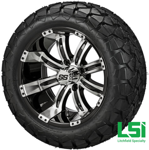 14X7 Black & Machined Casino Wheel On 22X10-14 Trail Fox 14 Lifted Assembly